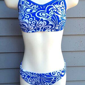 Speedo Endurance Blue White Bikini Top and Bottom Set See Measurements